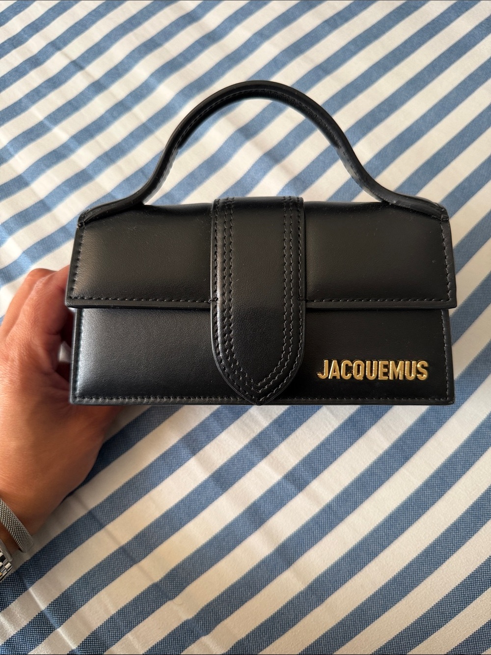 Jacquemus Black Mini Top-Handle Box Bag with Gold Logo